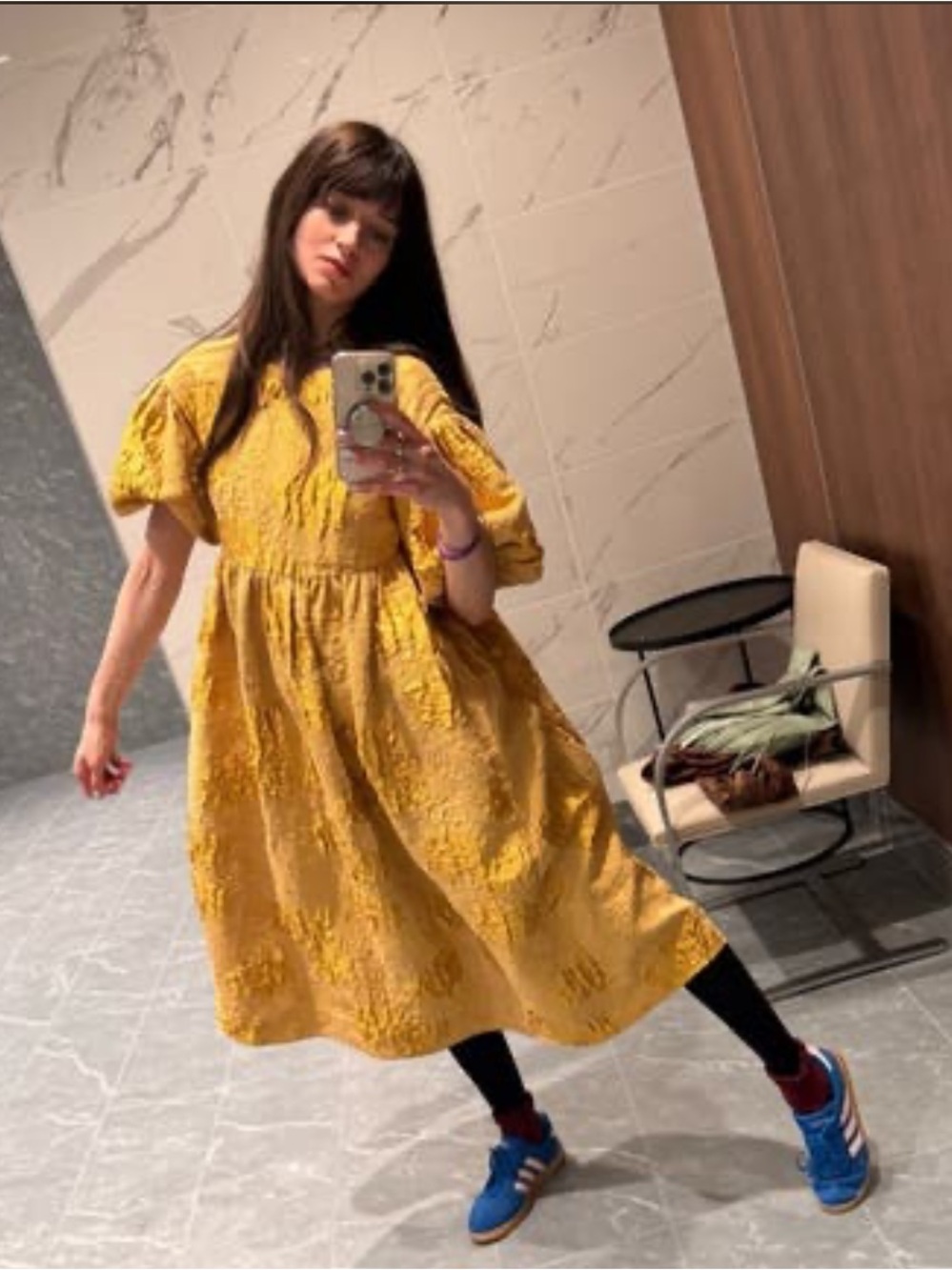 RHODE Ruth Dress Gold Brocade Jacquard Midi Puff Sleeve Yellow - Picture 2 of 8